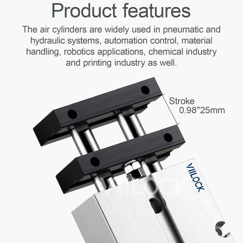 VIILOCK Pneumatic Air Cylinder 25mm Bore 25mm Stroke, Small Air Cylinder Double Rod Double Action TN25x25 - Image 3